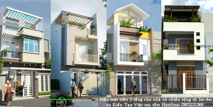 Phối cảnh thiết kế kiến trúc nhà đẹp, nhà ống 3 tầng có mặt tiền rộng từ 3m đến 4m, Nhà ống 3 tầng 3,7x8,2m