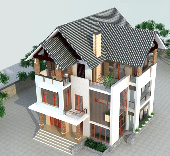 Phối cảnh thiết kế kiến trúc nhà đẹp 11x18m mái dốc hiện đại