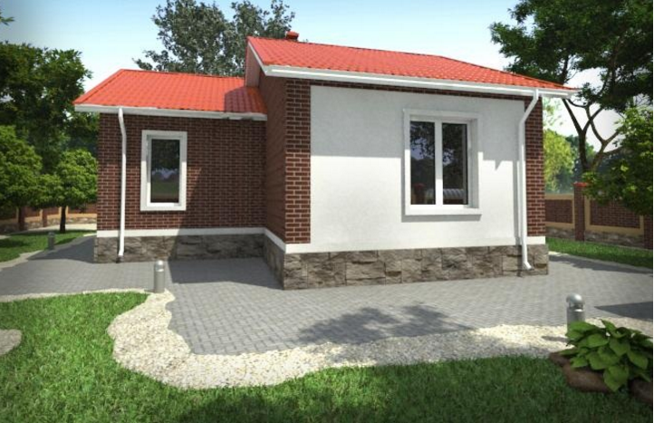 Phối cảnh mặt sau - Mẫu nhà cấp 4 đẹp 2 gian rộng 70m2 lợp mái tôn chống nóng