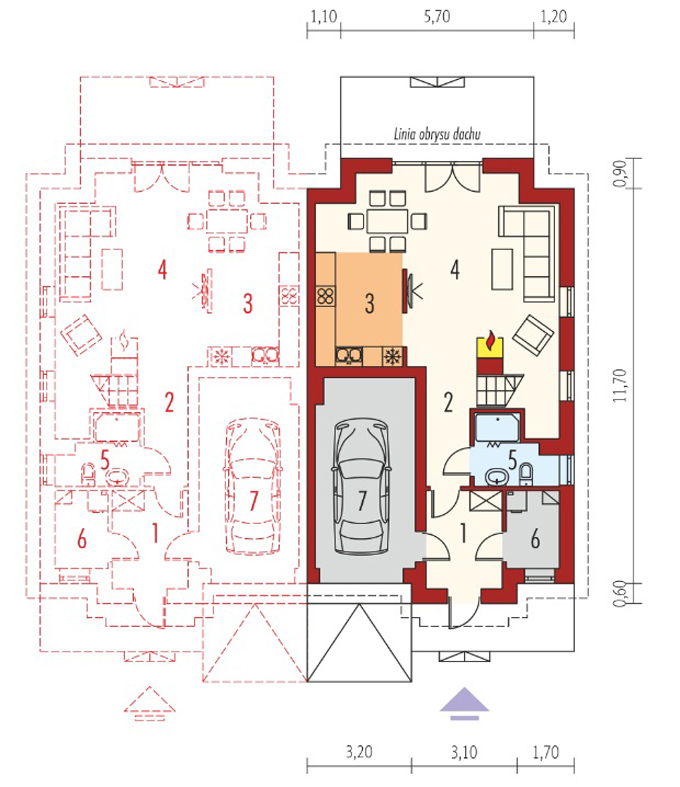 Mẫu nhà đẹp cấp 4 liền kề có gác mái - Mặt bằng công năng