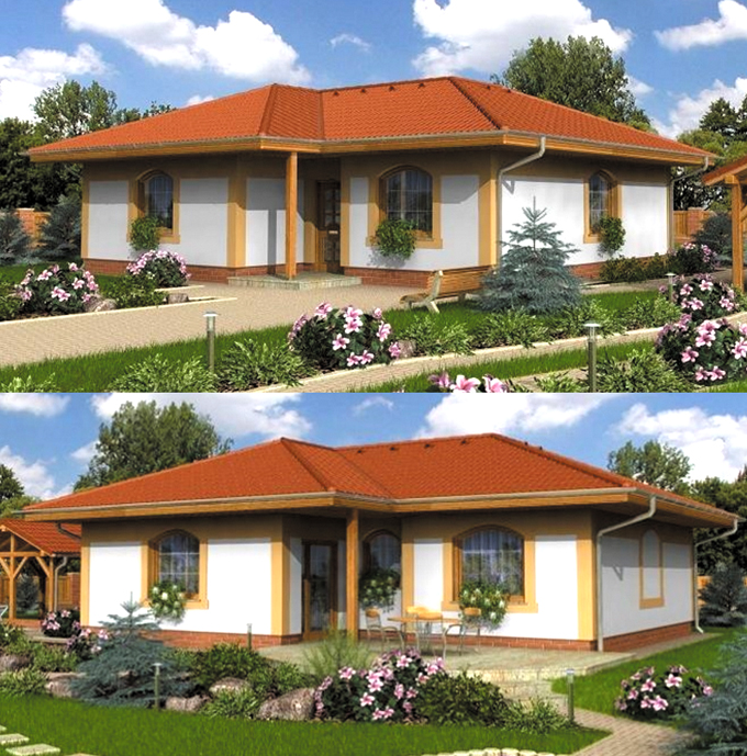Phối cảnh 1 - Thiết kế mẫu nhà đẹp cấp 4 rộng 10x11m kiểu nhà vườn