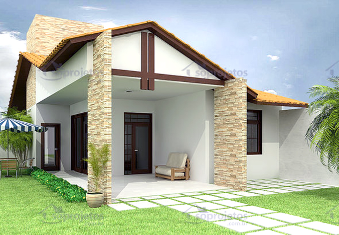 Thiết kế kiến trúc nhà đẹp 1 tầng 3 phòng ngủ 8x16m kiểu dáng đơn giản dễ nhìn - Phối cảnh kiến trúc