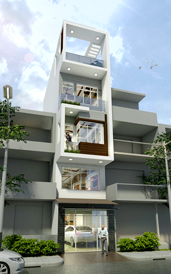 Mẫu nhà đẹp 4 tầng 1 tum 4x13,5m hiện đại với kiểu dáng hình khối tối giản
