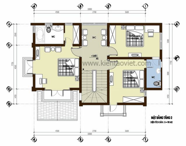 5 - Bản vẽ mẫu thiết kế biệt thự 2 tầng mái ngói tại Vân Canh - 02