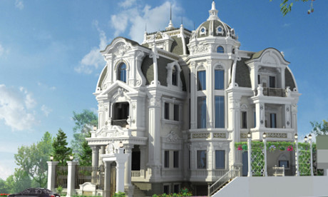 Mẫu thiết kế biệt thự kiến trúc lâu đài cổ điển với 100% nội thất bằng gỗ