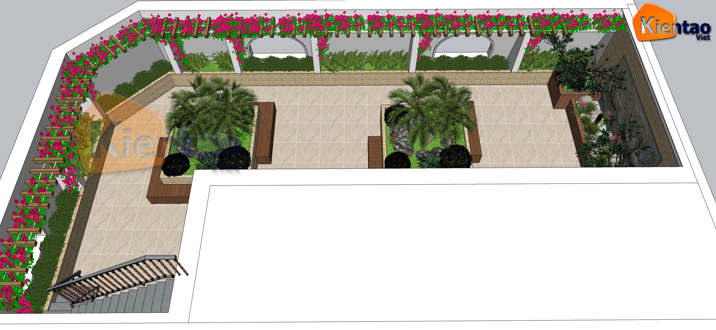 mẫu thiết kế vườn sân thượng 6x15m
