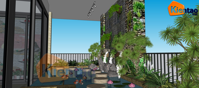 thiết kế hồ cá Koi trên sân thượng nhà phố