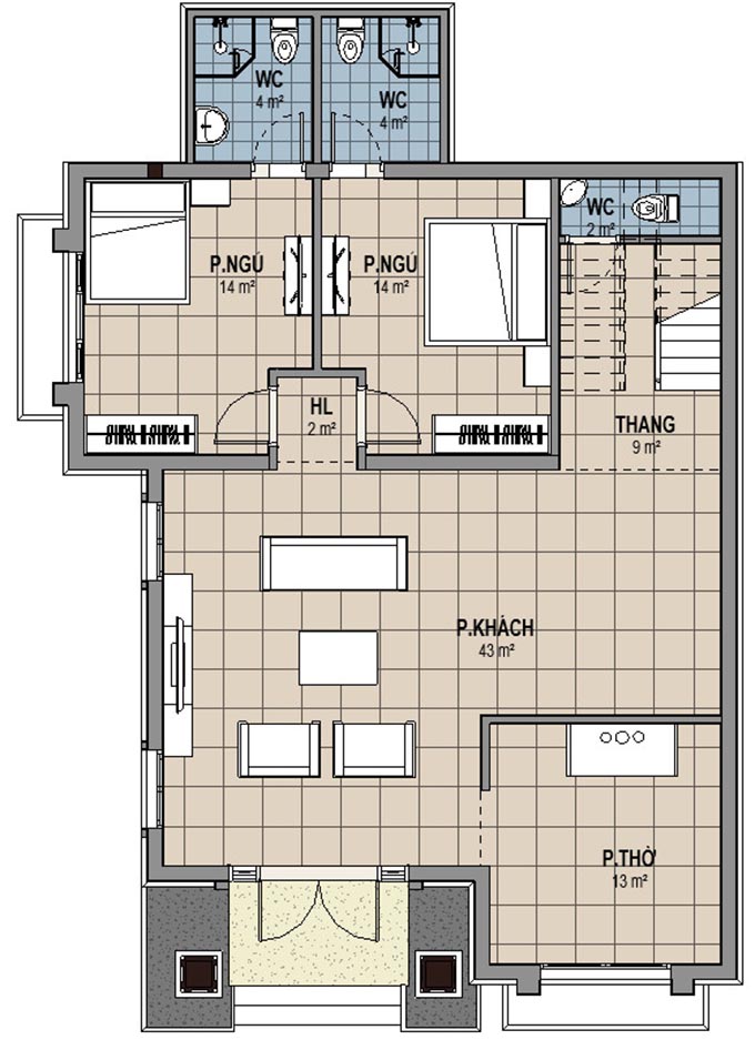 biệt thự mái nhật 2 tầng 5 phòng ngủ