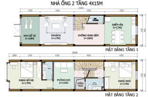 Thiết kế kiến trúc, Nhà ống 2 tầng 4x15m, Cách phân bổ công năng nhà ống 2 tầng 4x15m, nhà đẹp