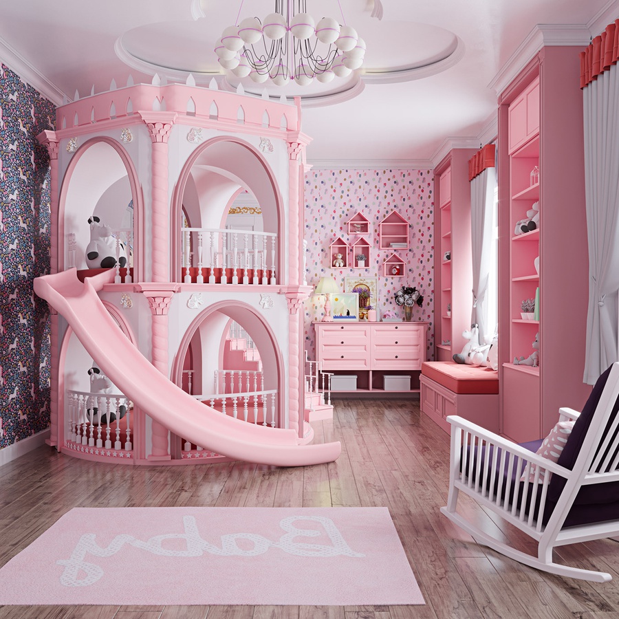 Mẫu phòng ngủ tone màu hồng cho bé gái