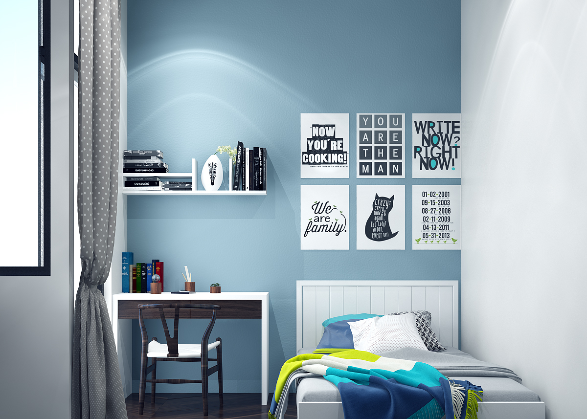 Phòng ngủ con trai với tone màu xanh cá tính