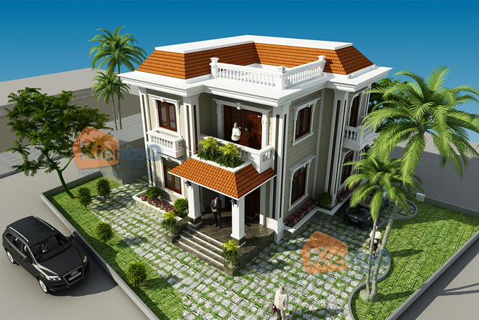 thiết kế nhà vườn 2 tầng phong cách tân cổ điển