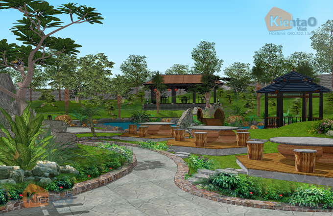 Thiết kế sân vườn nhà hàng tiếc cưới tại Bắc Ninh 4