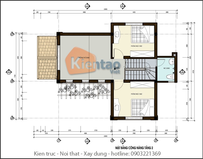 Bản vẽ mẫu thiết kế biệt thự 2 tầng tại Thái Bình - Tầng 2