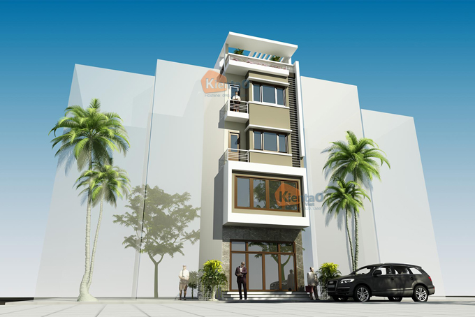 Phối cảnh chính - Thiết kế nhà phố 5 tầng 30m2 chi phí 700 triệu tại Long Biên HN - NP 76