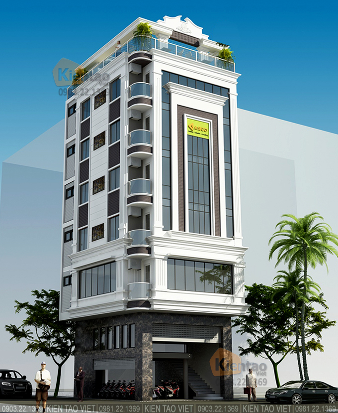Phối cảnh 3D nhà văn phòng cao 7 tầng 8,8x6,9m tại Lê Trọng Tấn