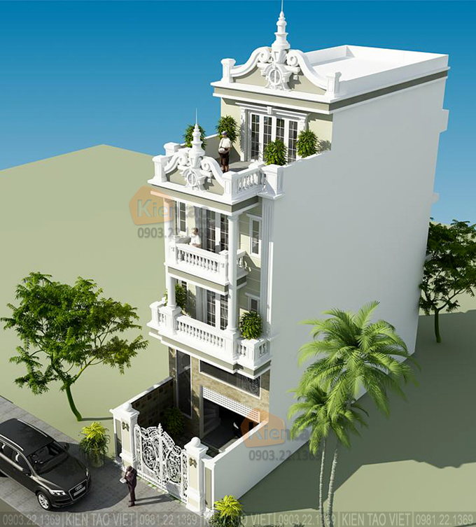 Phối cảnh 3D - 5 mẫu thiết kế nhà phố 4 tầng 5,6x13,6m tại Hà Nam