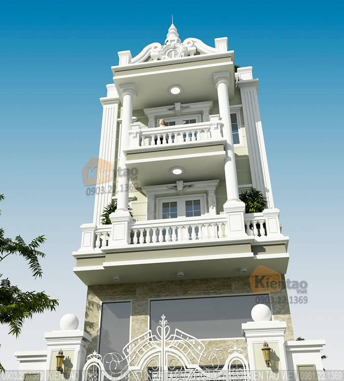 Phối cảnh 3D - 1 mẫu thiết kế nhà phố 4 tầng 5,6x13,6m tại Hà Nam