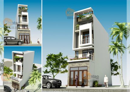 Phối cảnh kiến trúc mẫu nhà phố đẹp 4 tầng 4,2x17m chi phí 1,2 tỷ tại Thái Bình - NP 108