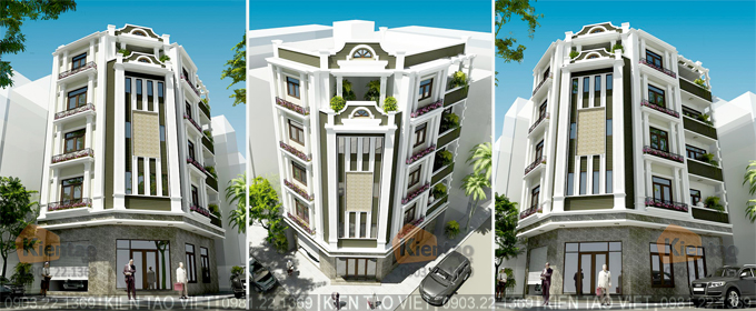 Phối cảnh kiến trúc - Thiết kế nhà lô góc phố 5 tầng 8x11m chi phí 2,5 tỷ tại Bắc Ninh - NP 121