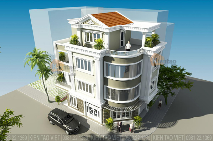 Phối cảnh 2 - Mẫu thiết  kế nhà phố lô góc 7x13,5m cao 3 tầng tại Hải Dương