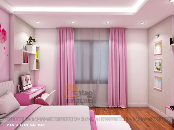 Phòng ngủ con gái tầng 4 - Cải tạo nhà phố 5 tầng tại Văn Phú
