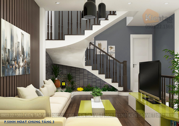 Phòng khách tầng 3 - Cải tạo nhà phố 5 tầng tại Văn Phú