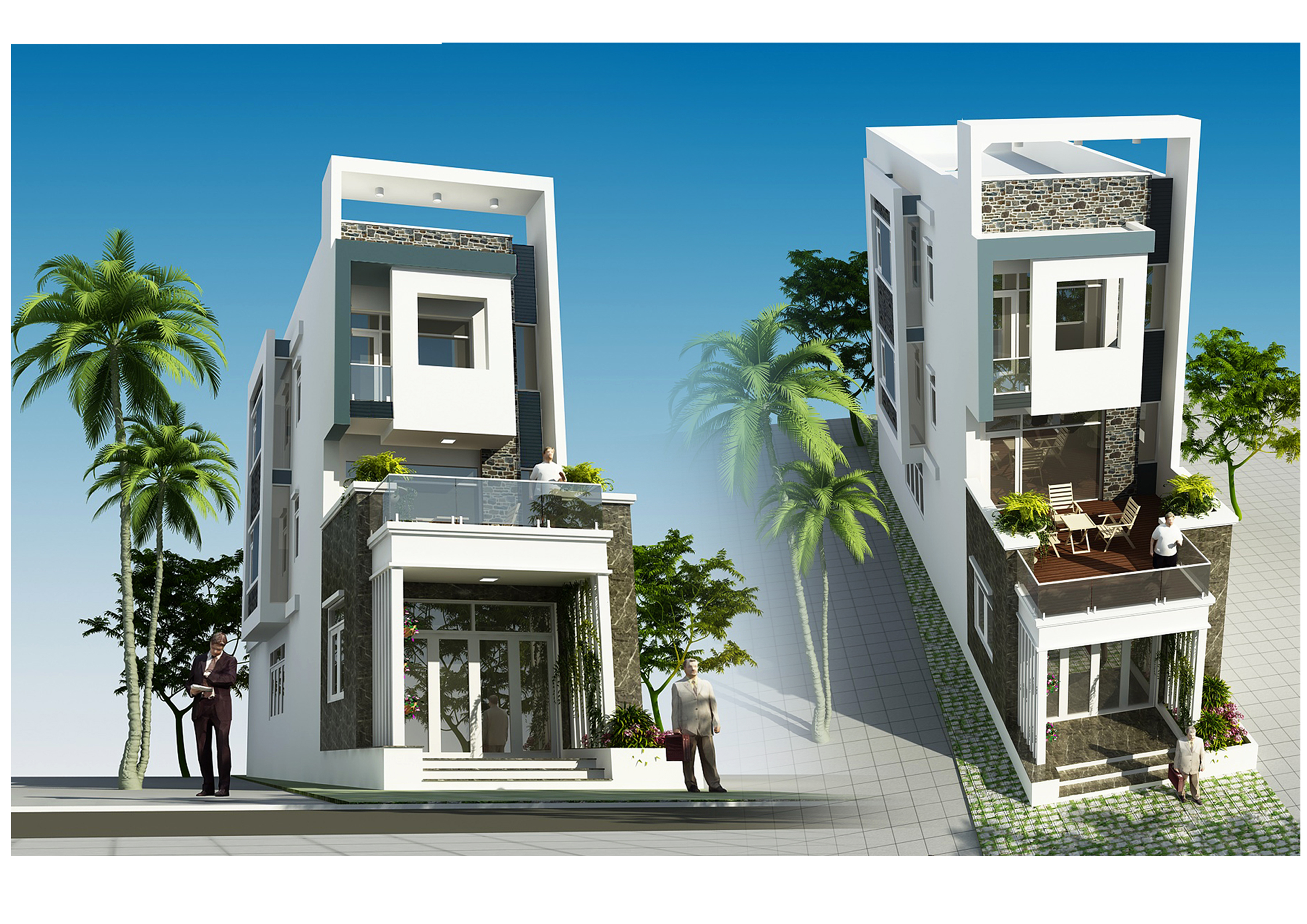 Phối cảnh góc 2 - mẫu thiết kế nhà phố 5x18m cao 3 tầng tại Sóc Sơn