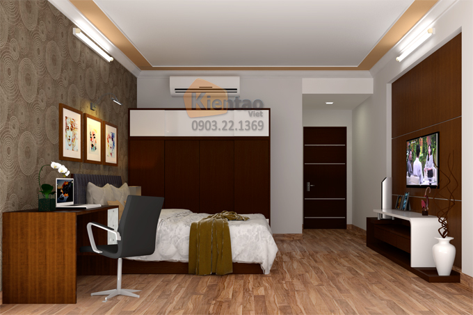 Mẫu thiết kế nội thất phòng ngủ nhà phố 4,6x16m cao 3 tầng tại Nam Định