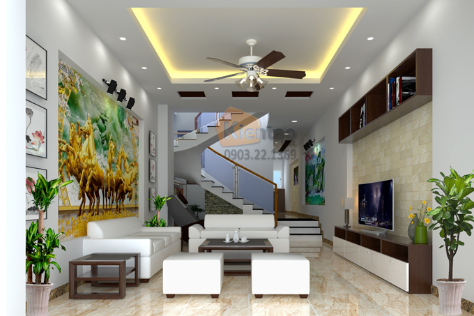 Mẫu thiết kế nội thất phòng khách nhà phố 4,6x16m cao 3 tầng tại Nam Định