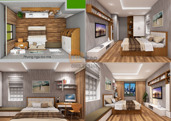 Phòng ngủ bố mẹ - nhà phố 5,1x10,6m cao 3,5 tầng tại Từ Liêm - Hà Nội