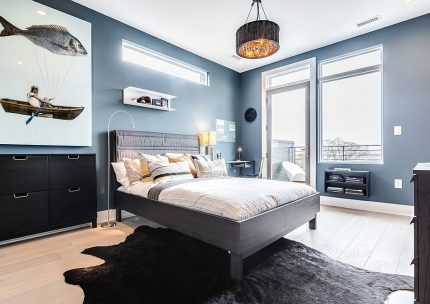 Thiết kế nội thất nhà ống đẹp- Màu xám và xanh cho phòng ngủ thanh lịch hiện đại