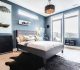 Thiết kế nội thất nhà ống đẹp- Màu xám và xanh cho phòng ngủ thanh lịch hiện đại