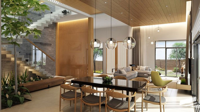 Biệt thự 2 tầng hiện đại nội thất gỗ - Không gian phòng bếp và ăn