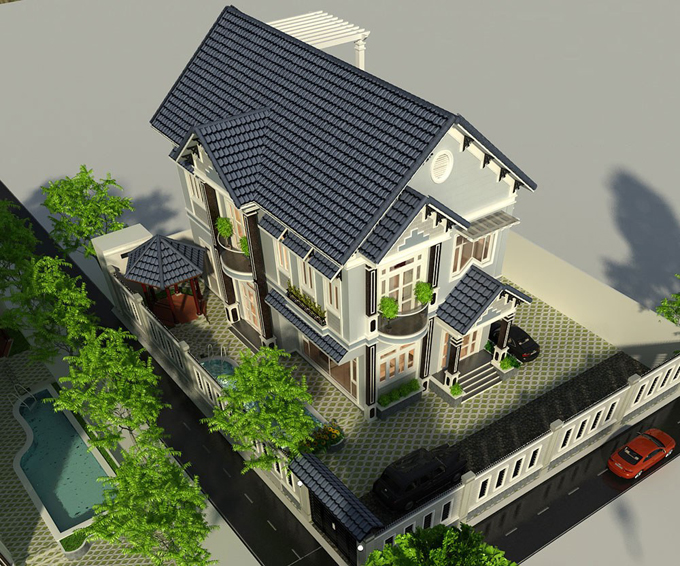 Phối cảnh mẫu thiết kế biệt thự đẹp ở Sơn La mái thái hiện đại - 2