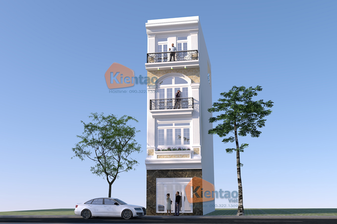 Mẫu thiết kế nhà phố 4 tầng tại Long Biên - Hình ảnh phối cảnh mặt tiền