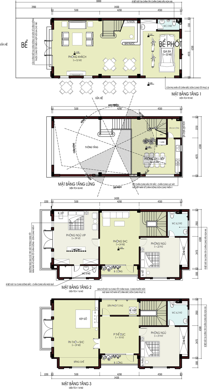 Mẫu thiết kế nhà phố lô góc 6,5x14x3t Hà Nam - Mặt bằng công năng