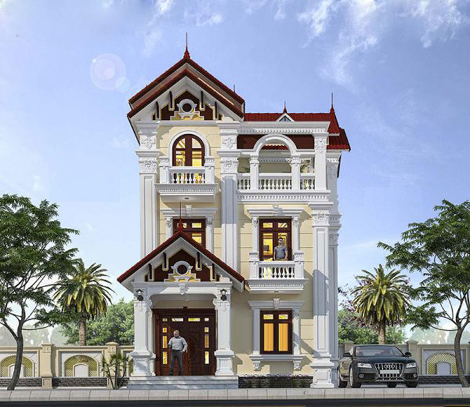 Thiết kế biệt thự đẹp 3 tầng ở Nghệ An mang phong cách cổ điển