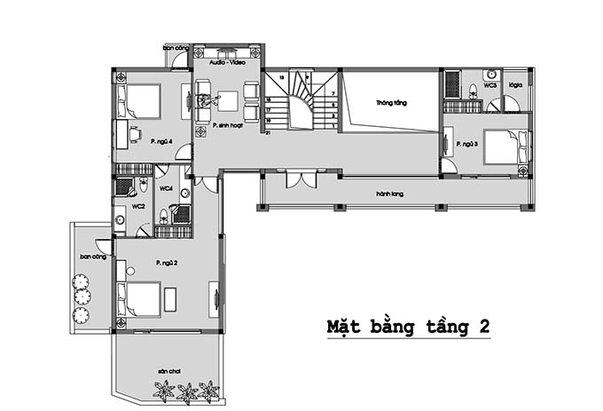 Thiết kế biệt thự vườn 3 tầng 250m2 hiện đại - Tầng 2
