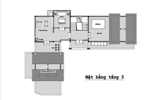 Thiết kế biệt thự vườn 3 tầng 250m2 hiện đại - Tầng 3