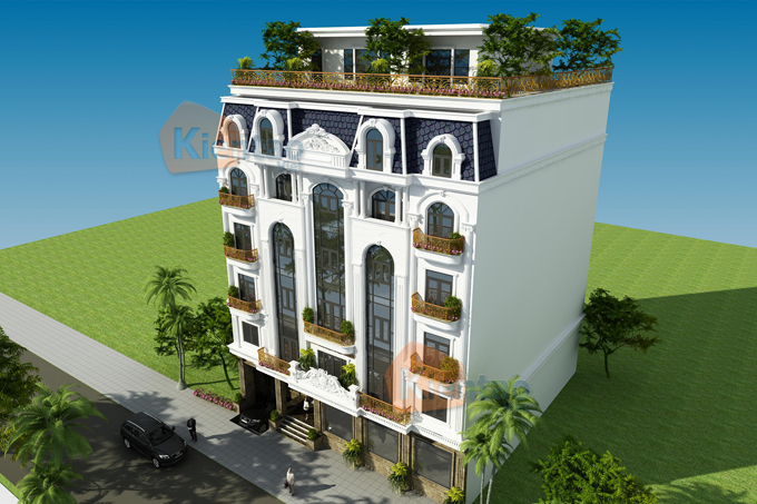 Phối cảnh trên cao mẫu thiết kế khách sạn 7 tầng tại Điện Biên
