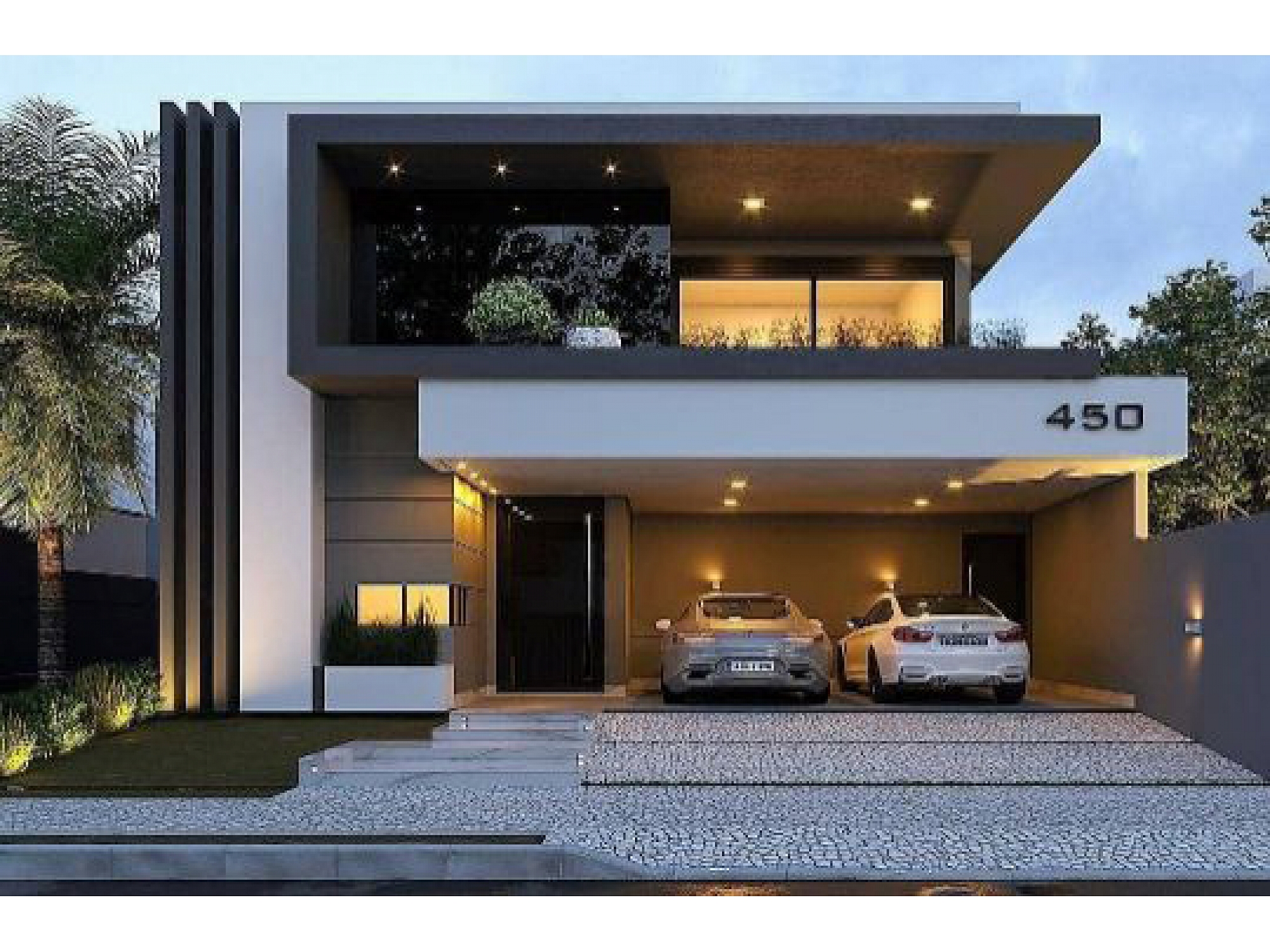 Thiết kế biệt thự hiện đại 2 tầng đẹp mái bằng có gara ô tô trước nhà