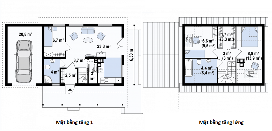 Mặt bằng công năng mẫu nhà cấp 4 mái thái 3 phòng ngủ