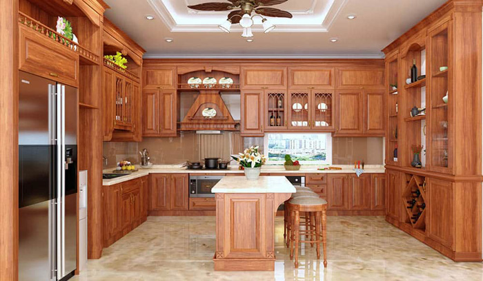 Tủ bếp sử dụng gỗ tự nhiên