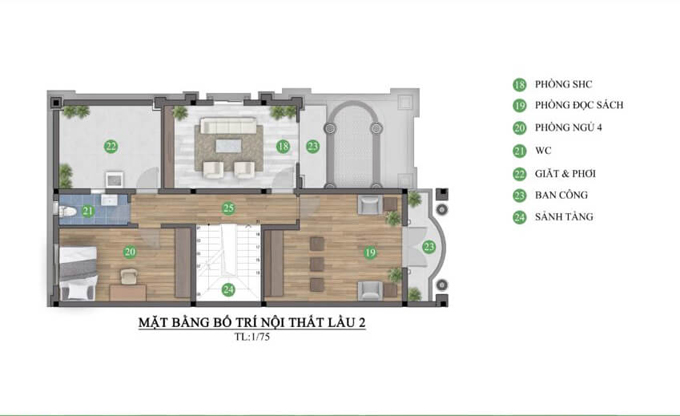 Mặt bằng công năng tầng 3 biệt thự 3 tầng hiện đại mái thái 4 phòng ngủ