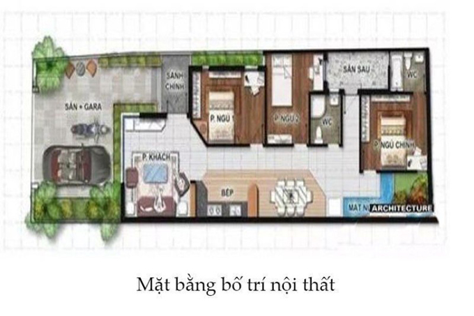 Mặt bằng công năng nhà 1 tầng đẹp mái ngói màu đỏ