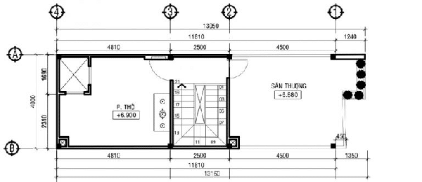 Thiết kế nhà ống 3 tầng 4x14m - Mặt bằng tầng 3
