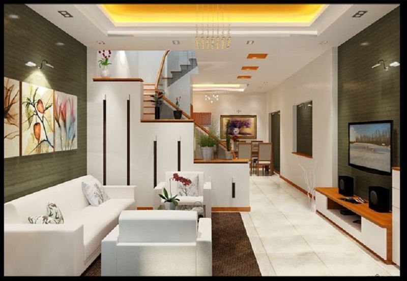 7. Thiết kế nội thất phòng khách hiện đại liên thông với phòng bếp và phòng ăn