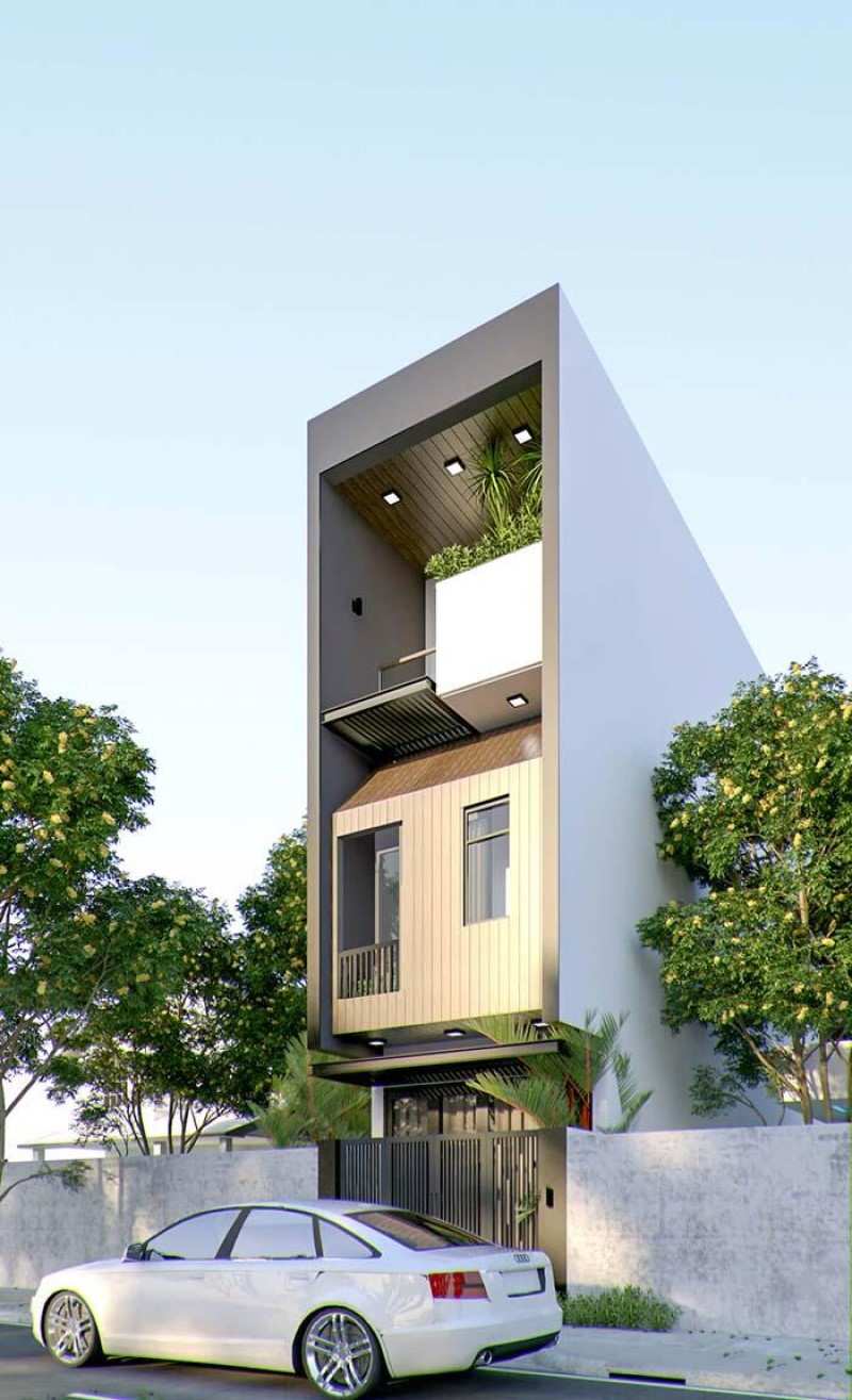 Phối cảnh mẫu nhà đẹp 3 tầng 4x16m thiết kế theo phong cách hiện đại có sân thượng