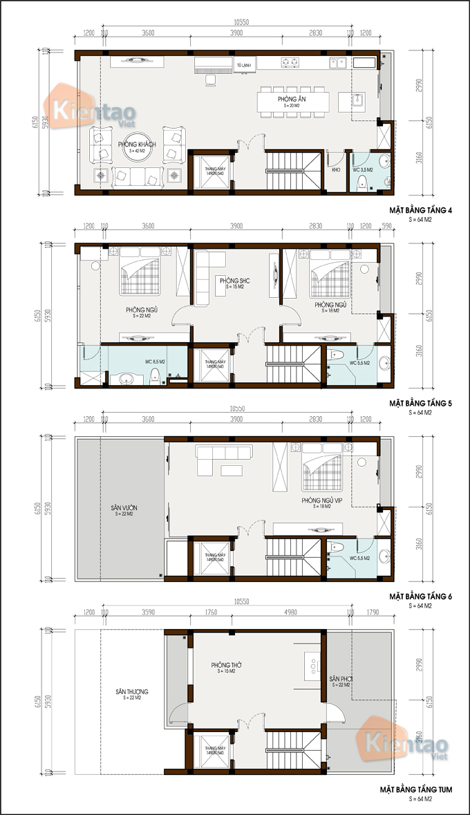 Nhà Ống Cho Thuê Kinh Doanh 7 Tầng 6x12m Tại Lý Nam Đế, Hà Nội - Mặt Bằng Tầng 4+5+6+Tum